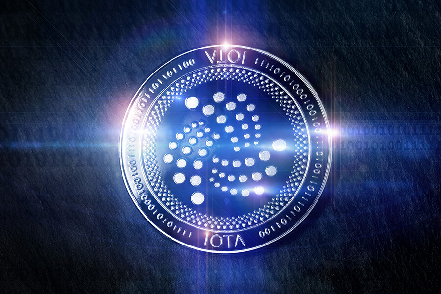 Physical representation of an IOTA cryptocurrency coin